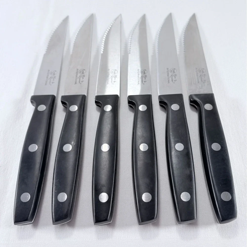 Hen & Rooster International Set of 6 Steak Knives Serrated Edge Riveted